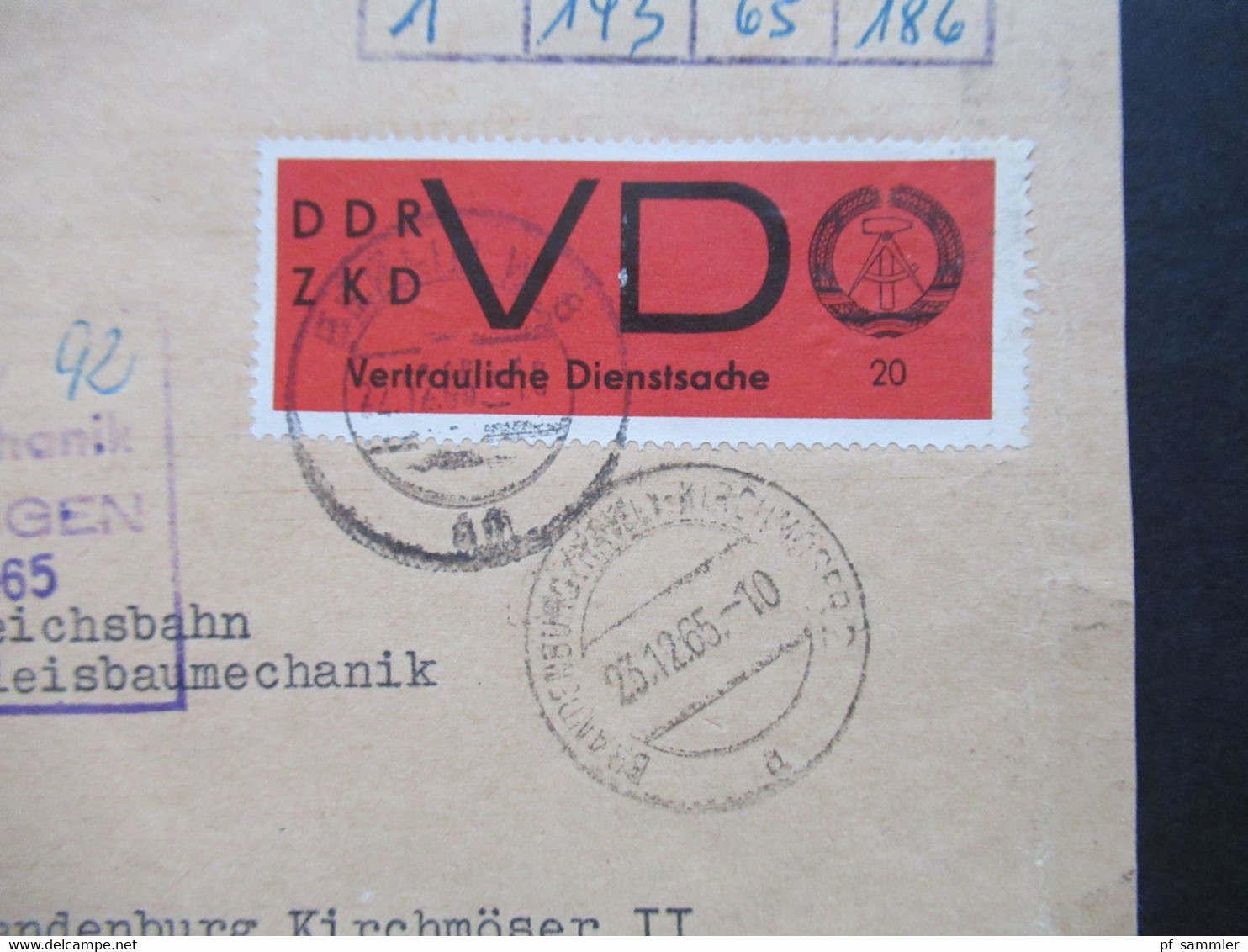 DDR Dienst ZKD Vertrauliche Dienstsache 1965 Deutsche Reichsbahn Direktion Berlin Nach Potsdam Werk Für Gleisbaumechanik - Andere & Zonder Classificatie