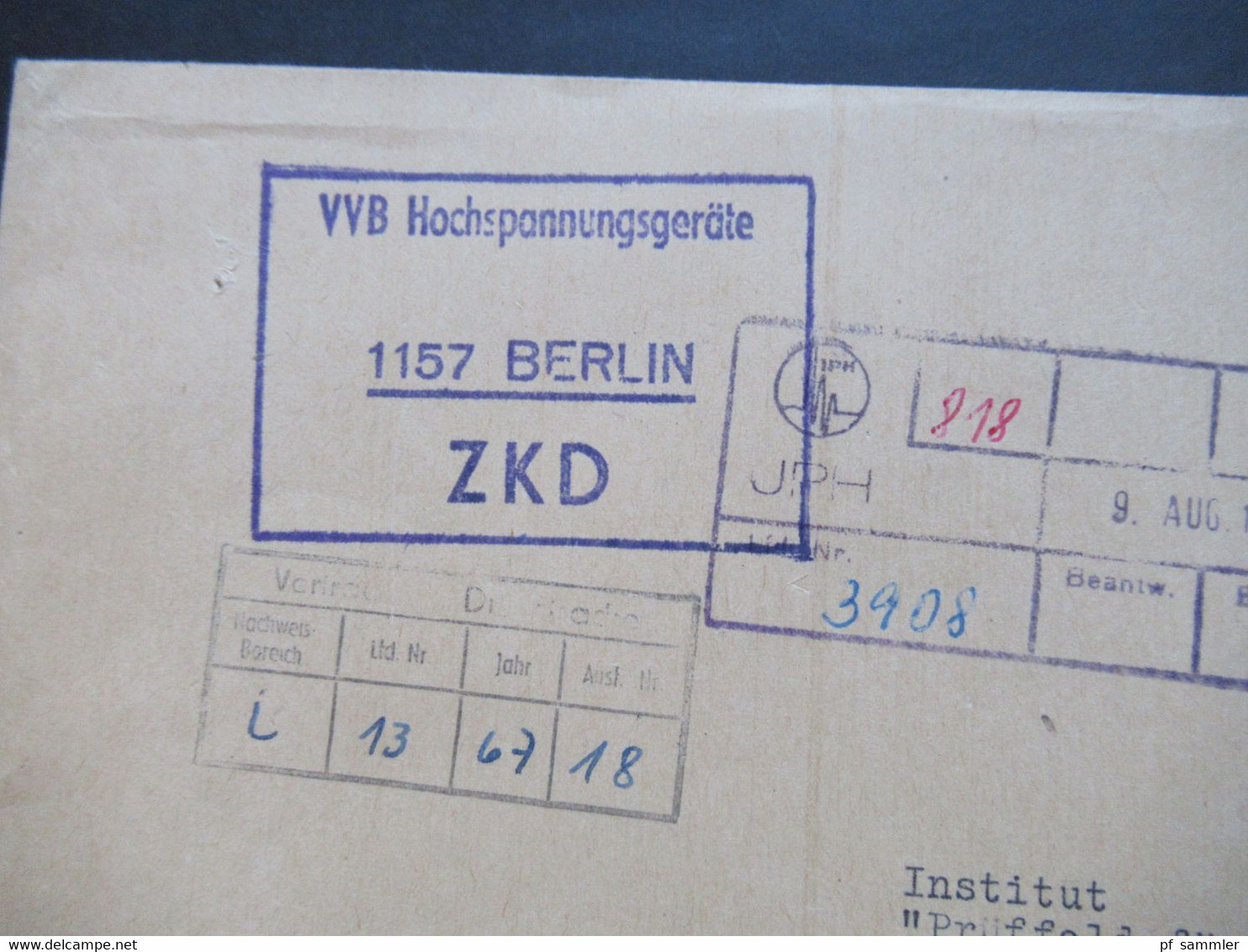 DDR Dienst ZKD Vertrauliche Dienstsache 1967 VVB Hochspannungsgeräte Ortsbrief Berlin Karlshorst - Lichtenberg - Altri & Non Classificati