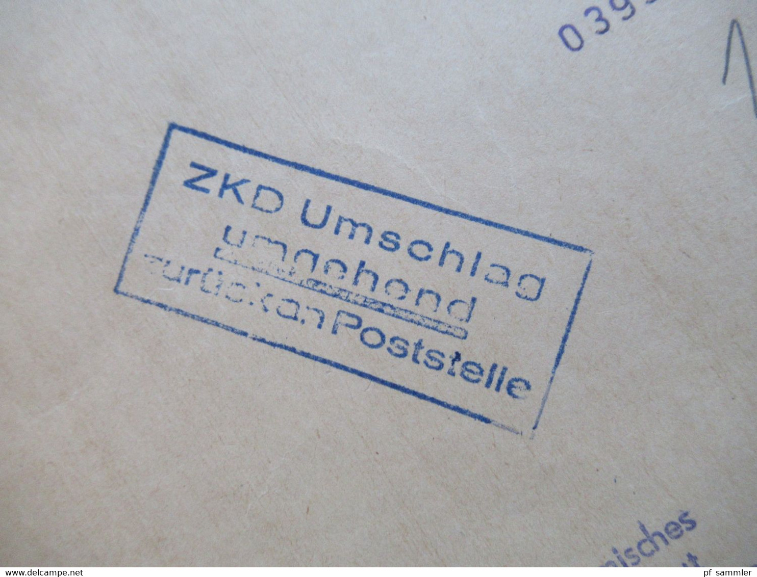 Dienst ZKD 1969 violetter AFS Ministerrat der DDR Ministerium der Finanzen ZKD Umschlag umgehend zurück an Poststelle