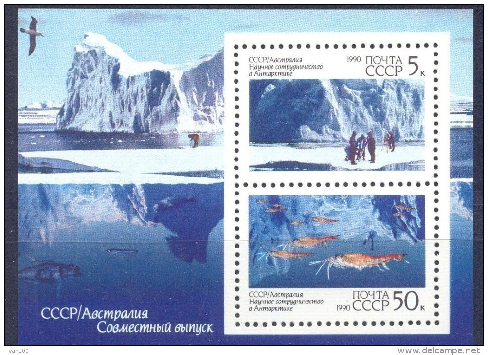 1990. USSR/Russia, Soviet-Australien Antarctic Sientists, S/s, Joint Issue With Australia, Mint/** - Unused Stamps