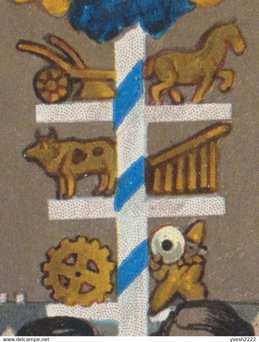 Bavière 1908. Entier Postal Timbré Sur Commande. L'artisanat Et L'arbre Des Ghildes. Âne Et Charrue, Vache, Construction - Esel