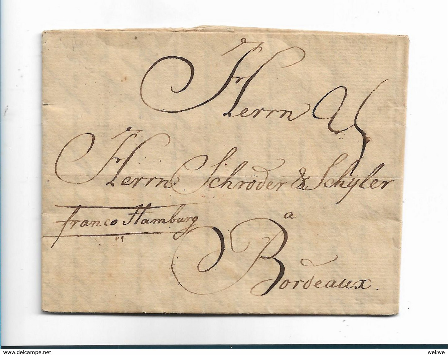 DK-V014 / DÄNEMARK - Copenhagen 1756, Franco Hamburg Nach Bordeaux - ...-1851 Préphilatélie
