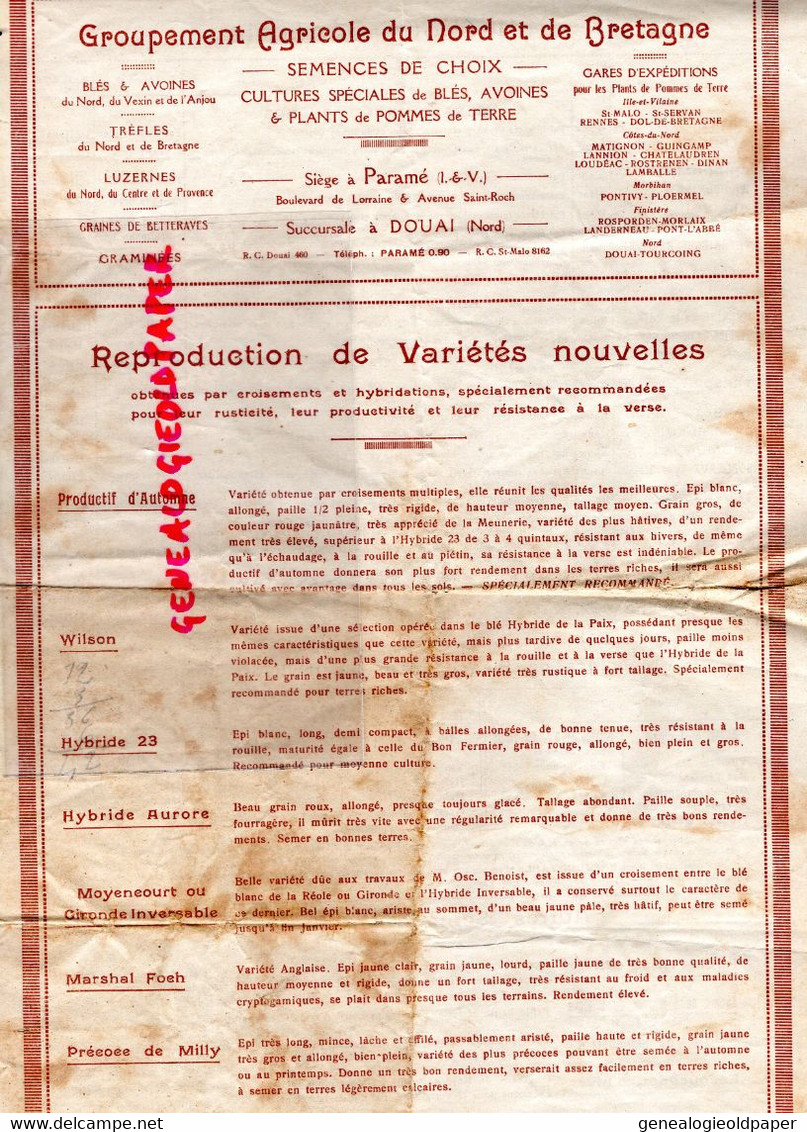 35-22-56-29-59-PARAME-ST MALO-RENNES-GUINGAMP-LANNION-MORLAIX-DOUAI-TOURCOING-GROUPEMENT AGRICOLE NORD BRETAGNE-POMMES - Historical Documents