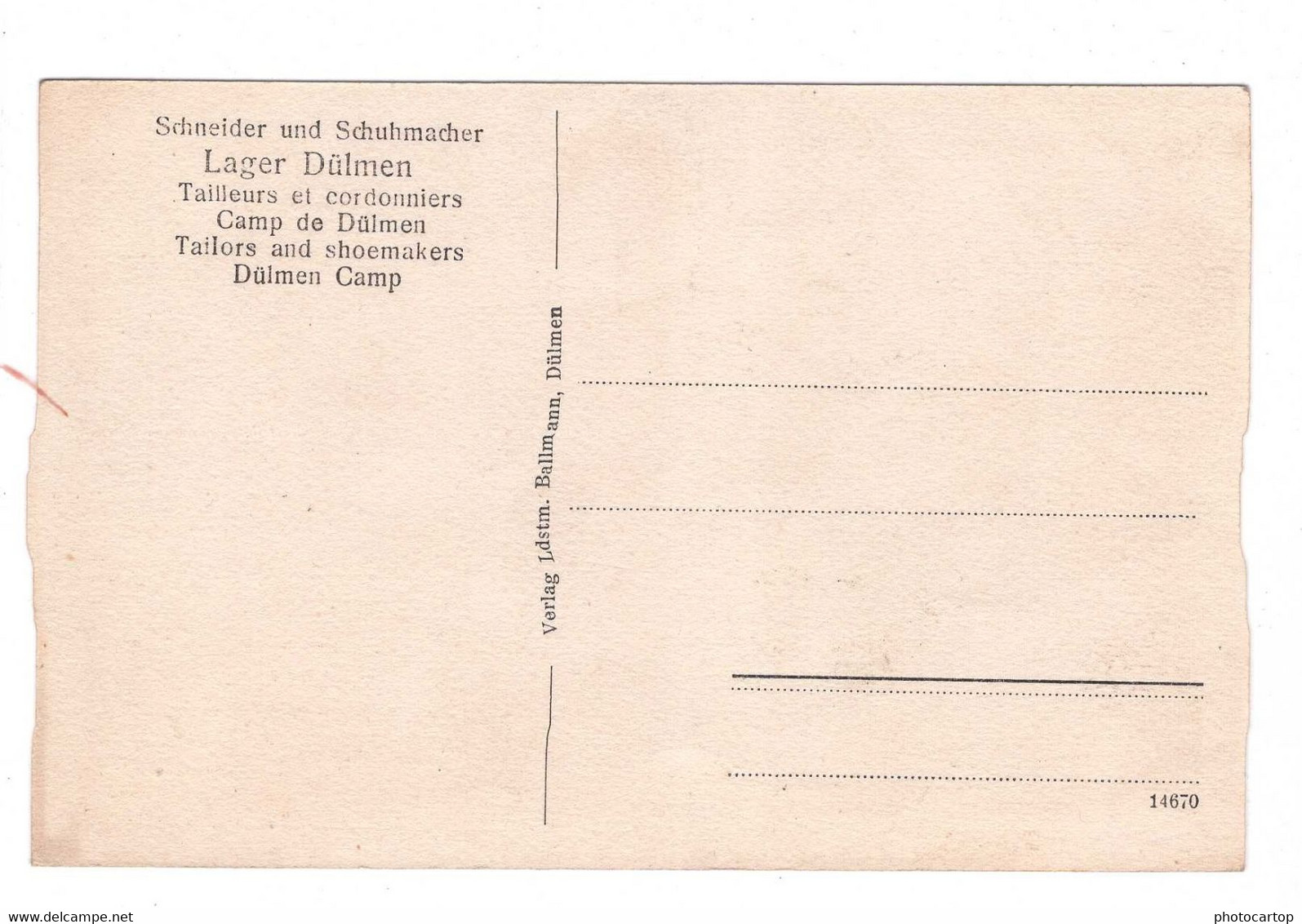 DÜLMEN-Camp De Prisonniers-Tailleurs-Cordonniers-CARTE Impr. All.-Guerre 14-18-1 WK-Militaria- - Dülmen