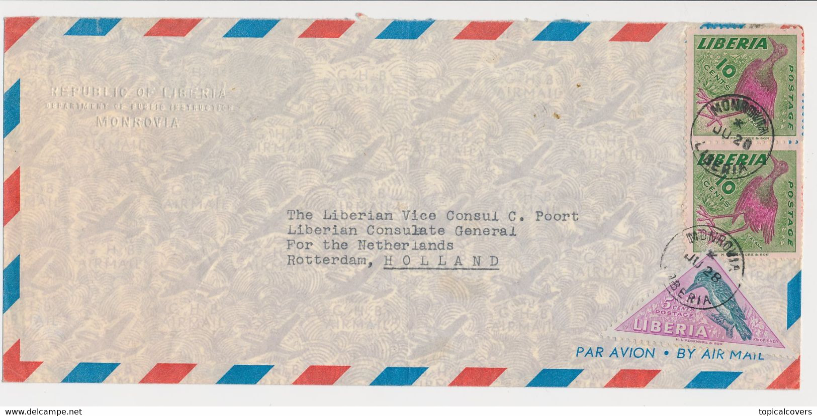 Cover / Postmark Monrovia Liberia - Birds - Liberia