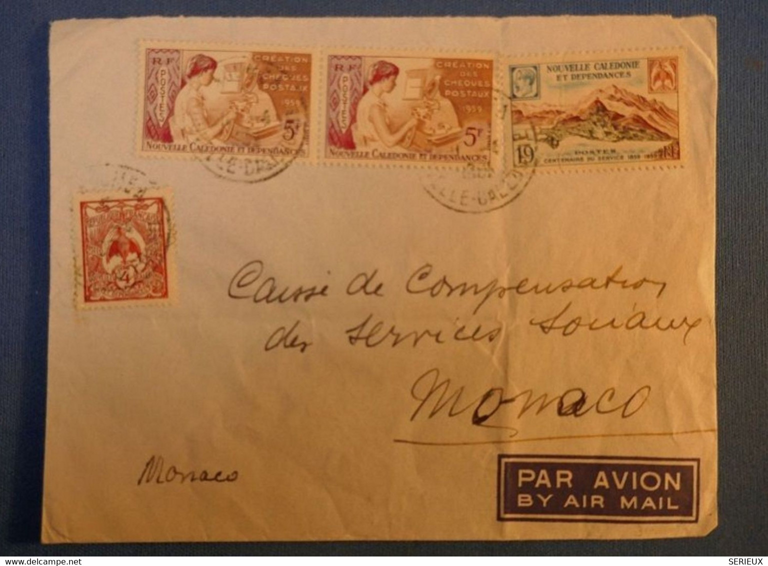 F1 NOUVELLE CALEDONIE BELLE LETTRE 1959 PAR AVION NOUMEA POUR PRINCIAUTé DE MONACO + CIE MESS MARITIME - Covers & Documents