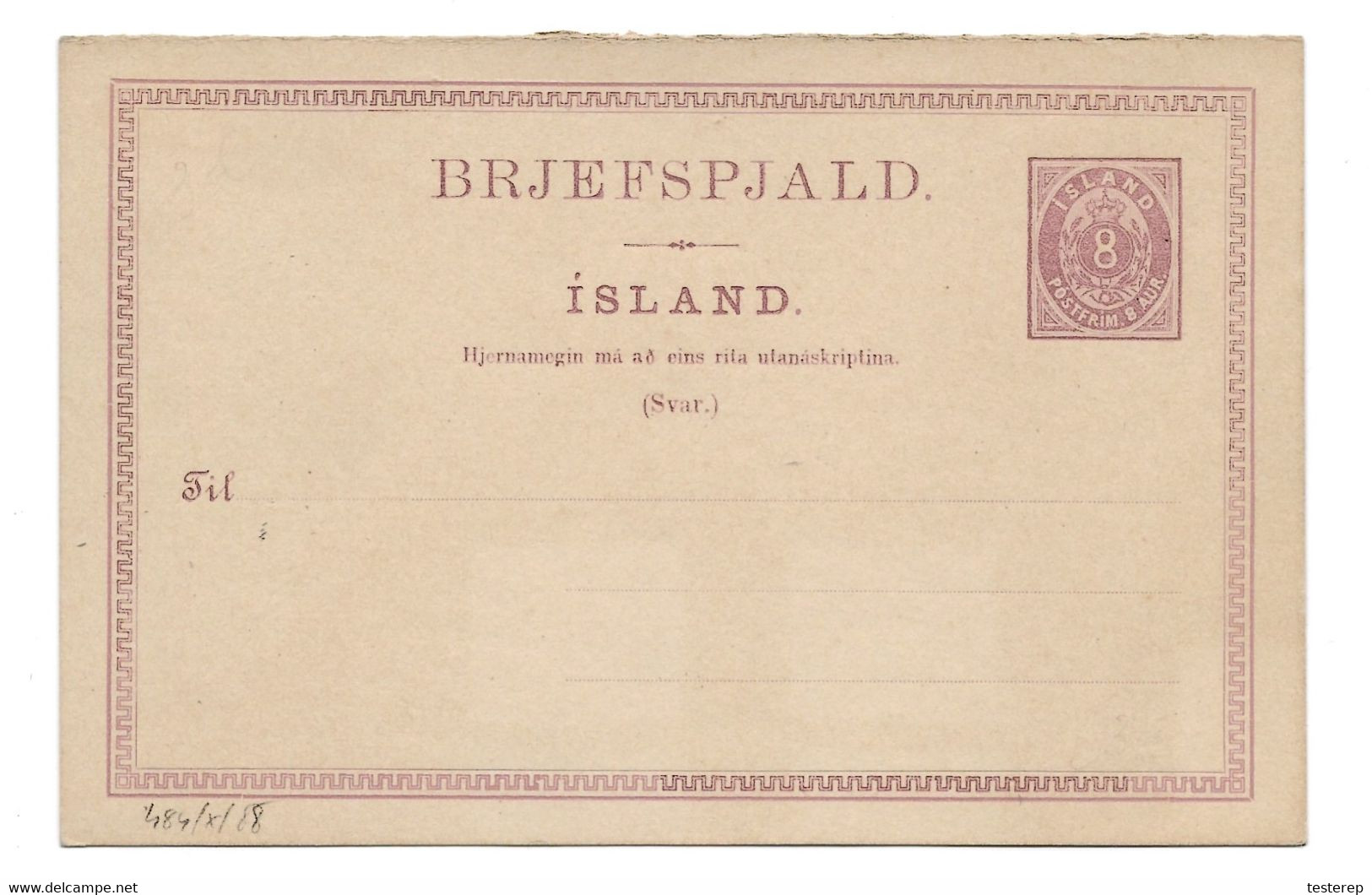 1 Postal Stationery BRJEFSPJALD Unused 8 Aur - Covers & Documents