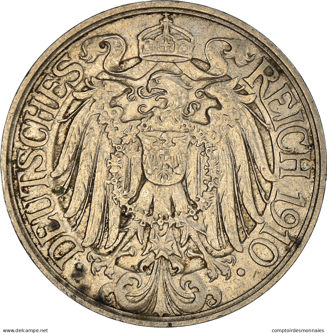 Monnaie, GERMANY - EMPIRE, Wilhelm II, 25 Pfennig, 1910, Berlin, TTB, Nickel - 25 Pfennig