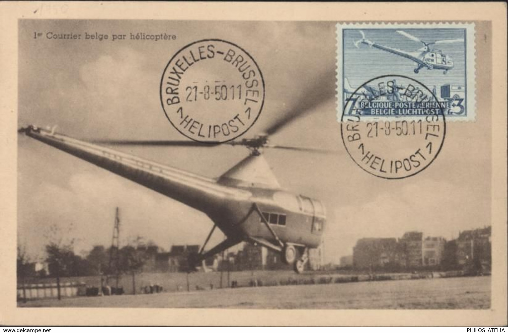 Carte Maximum CM Hélicoptère YT 25 Poste Aérienne CAD Bruxelles Brussel Helipost 21 8 50 11 Sikorsky - 1934-1951