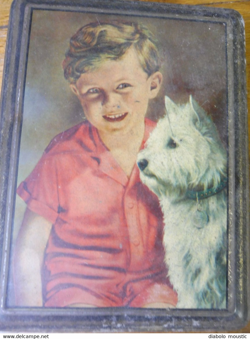 Boite Ancienne Des Années 30 (enfant Avec Petit Chien) , Origine : Biscuits "FLOR"  Montpellier - Boxes