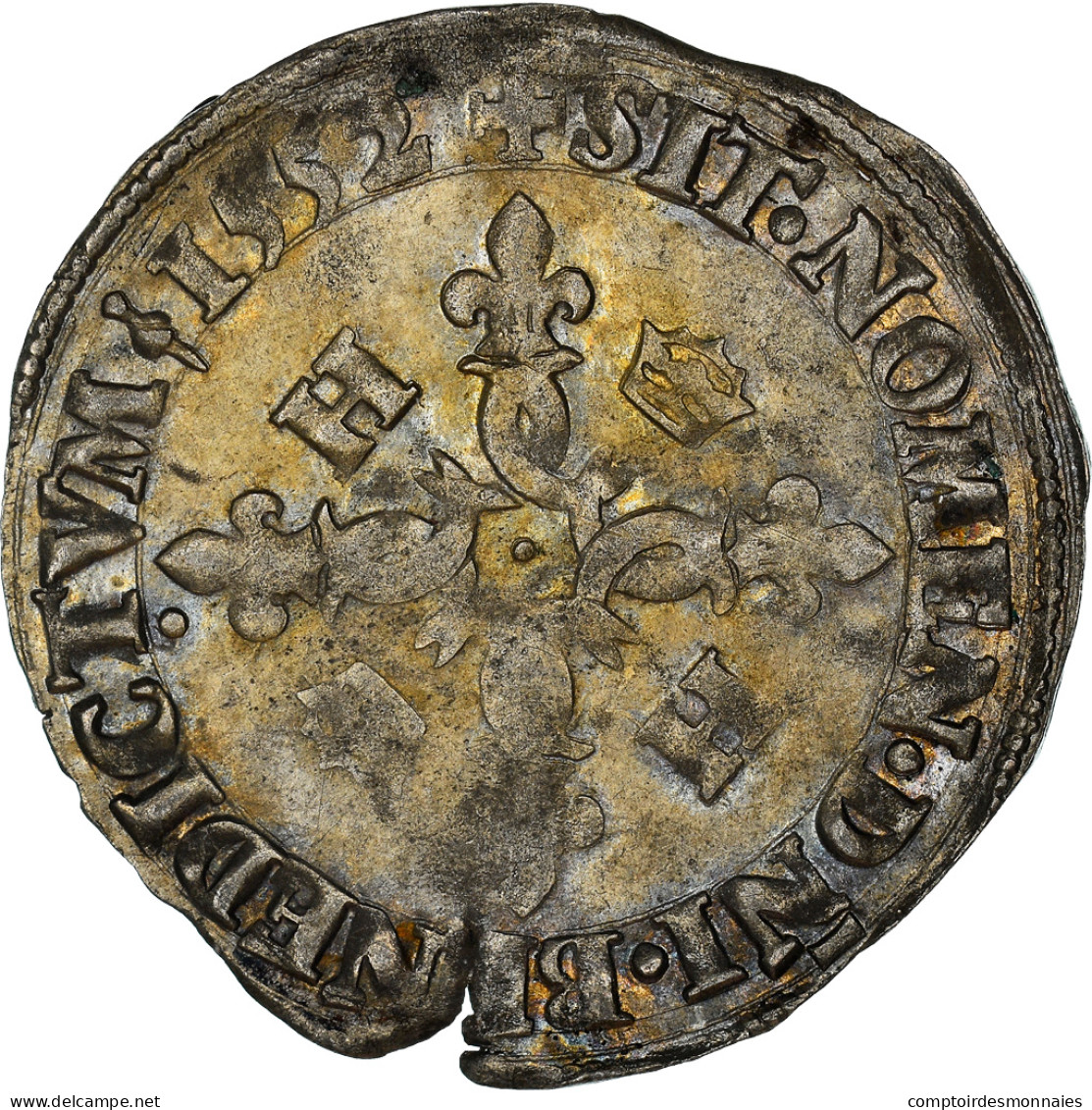 Monnaie, France, Henri II, Douzain Aux Croissants, 1552, Saint Lô, TTB+ - 1547-1559 Enrico II