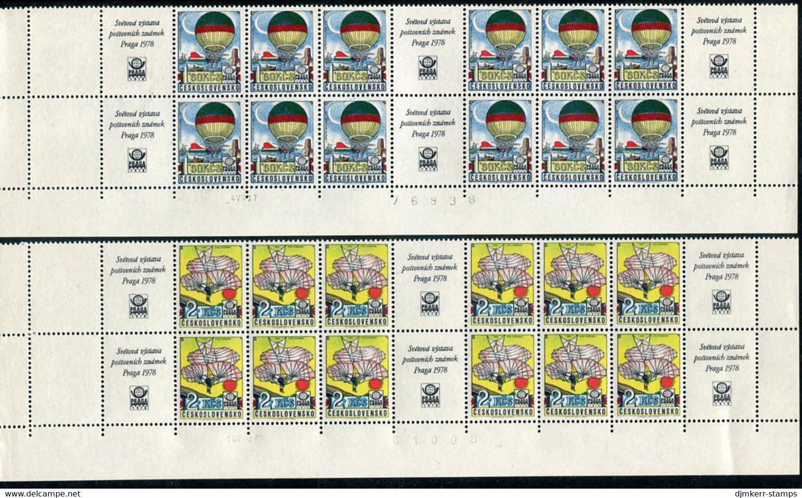 CZECHOSLOVAKIA 1977  Aviation History Blocks Of 12 With Labels MNH / **  Michel 2396-400 Zf - Nuovi