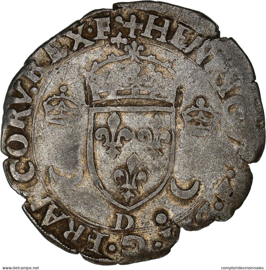 Monnaie, France, Henri II, Douzain Aux Croissants, 1554, Lyon, TB+, Billon - 1547-1559 Henry II