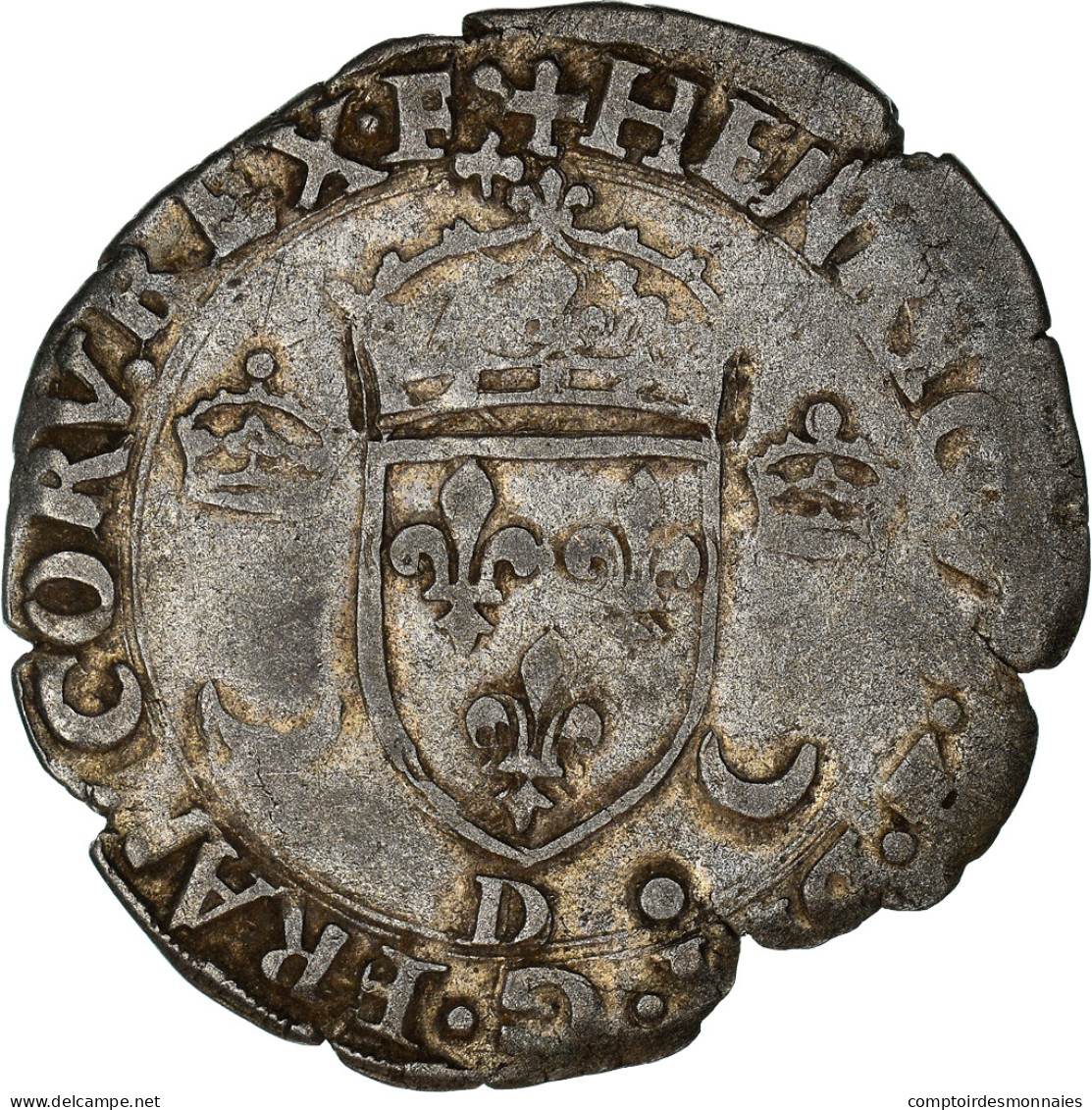 Monnaie, France, Henri II, Douzain Aux Croissants, 1554, Lyon, TB+, Billon - 1547-1559 Enrico II