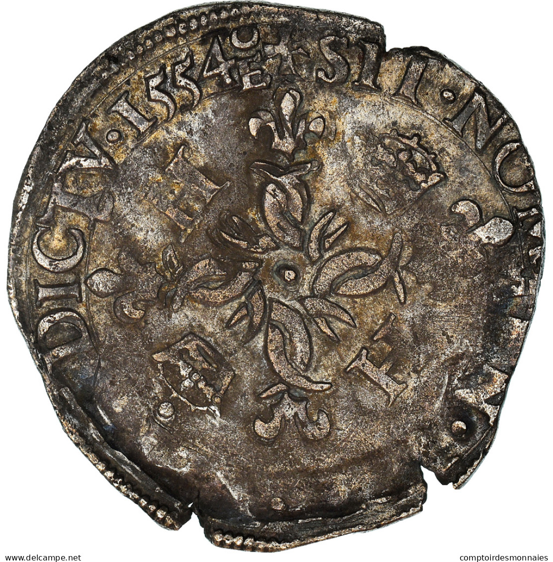 Monnaie, France, Henri II, Douzain Aux Croissants, 1554, Troyes, TB+, Billon - 1547-1559 Henri II