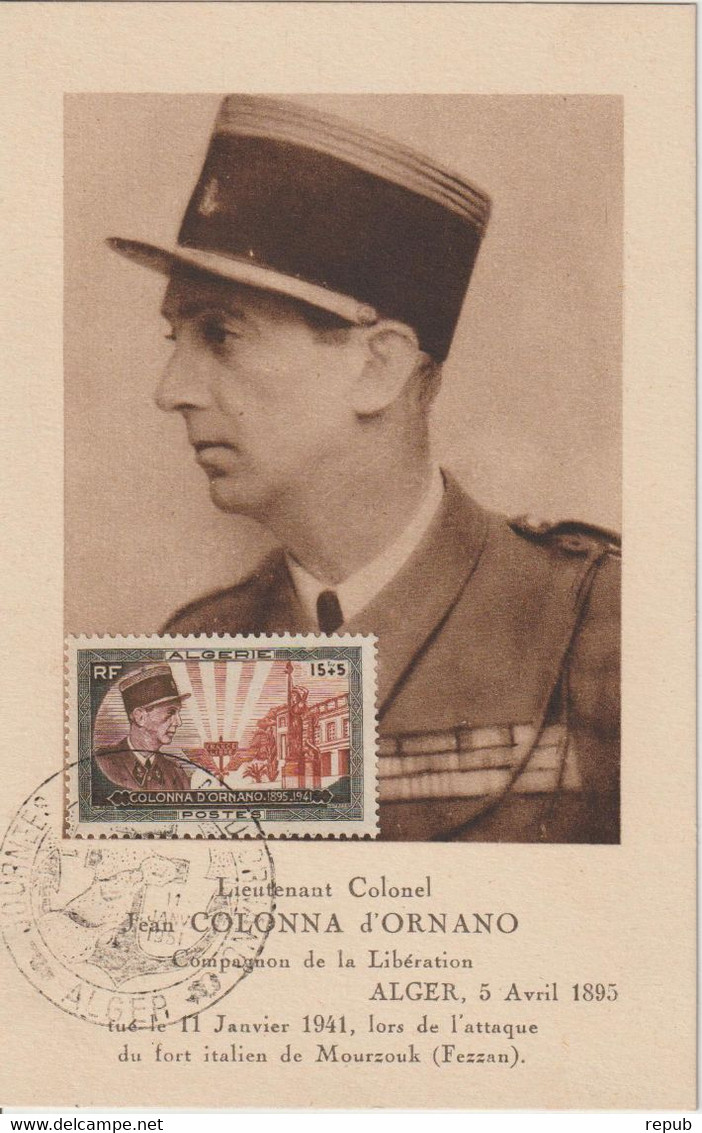 Algérie Carte Maximum 1951 Colonel D'Ornano 286 - Maximumkarten