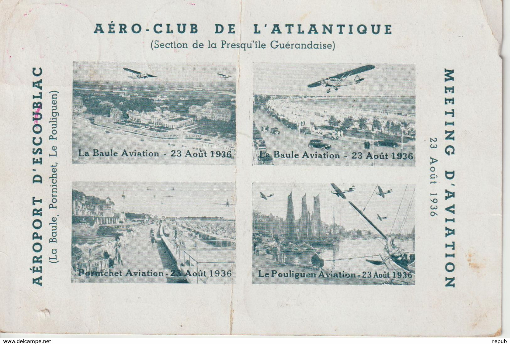 France 1936 Meeting D'aviation De La Baule, Carte Voyagée Et Pli Central - Aviation
