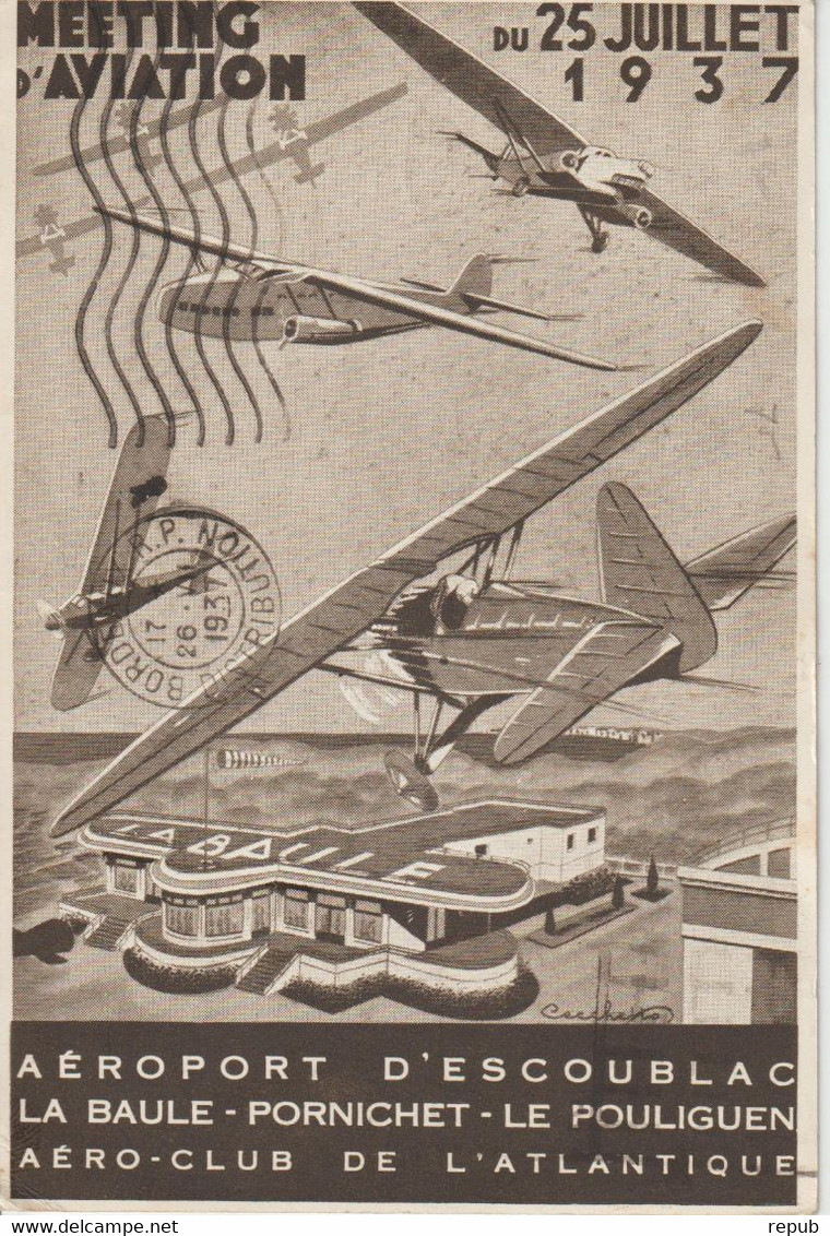 France 1937 Meeting D'aviation De La Baule, Carte Voyagée - Aviación