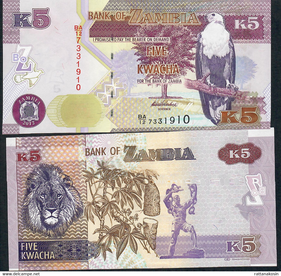 ZAMBIA P50a 5 KXACHA 2012 #BA/12    UNC. - Zambia