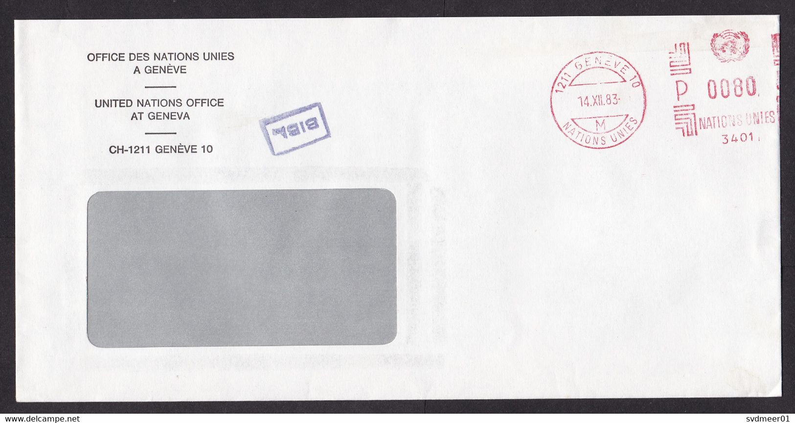 United Nations Geneva: Cover, 1983, Meter Cancel, UN Logo (traces Of Use) - Covers & Documents