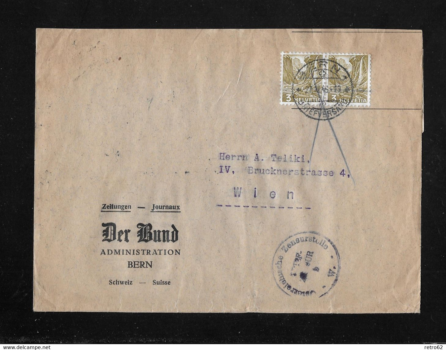 1946 HEIMAT BERN → Zeitungsband (Der Bund) Briefzensur Von Bern Nach Wien Und Retour Nach Lausanne  ►RAR◄ - Covers & Documents