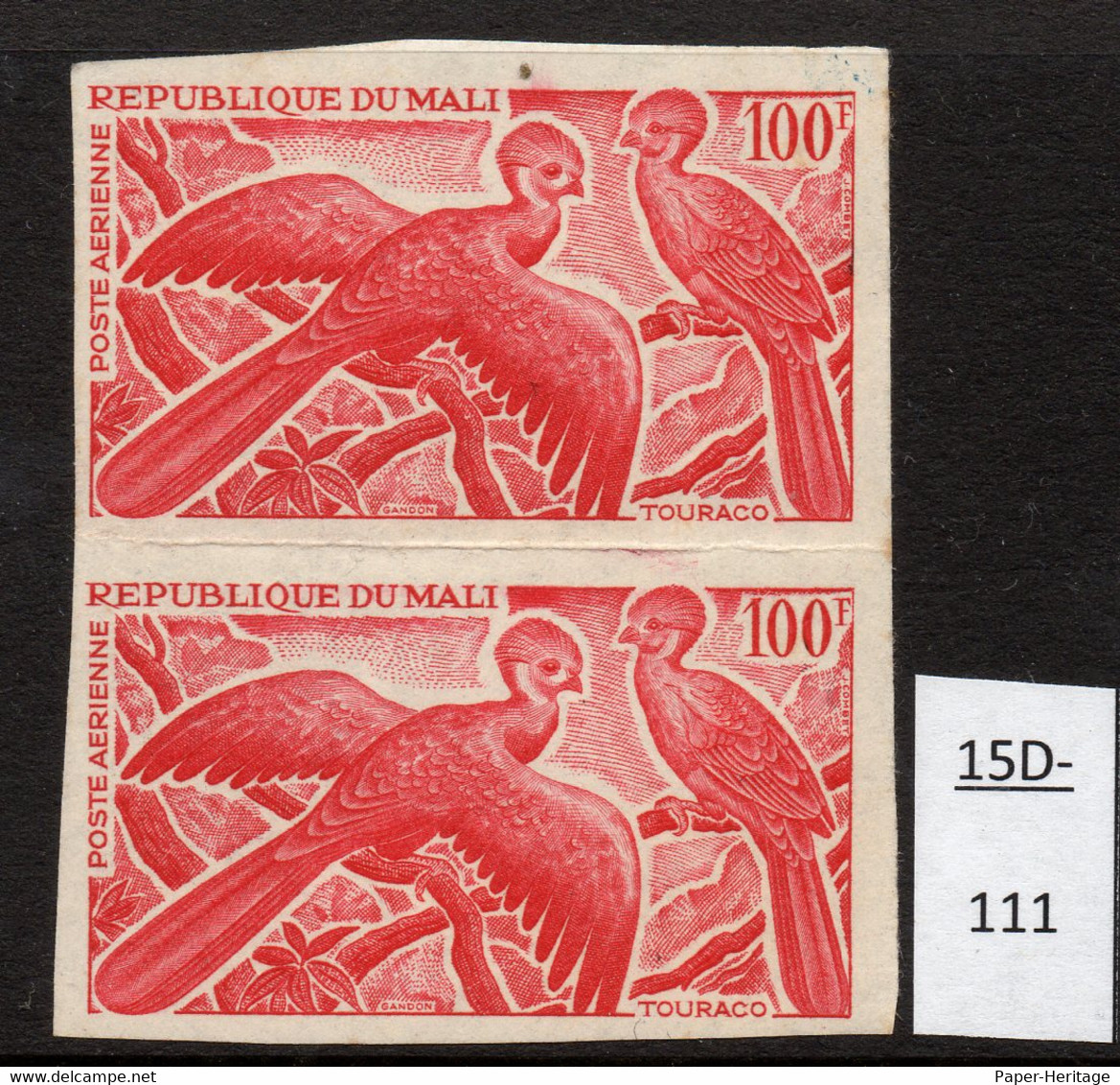 Mali 1965 100fr Turaco Oiseau Epreuve De Couleur, Bird Colour Trial / Proof PAIR In Bright Carmine. Mint. - Cuculi, Turaco