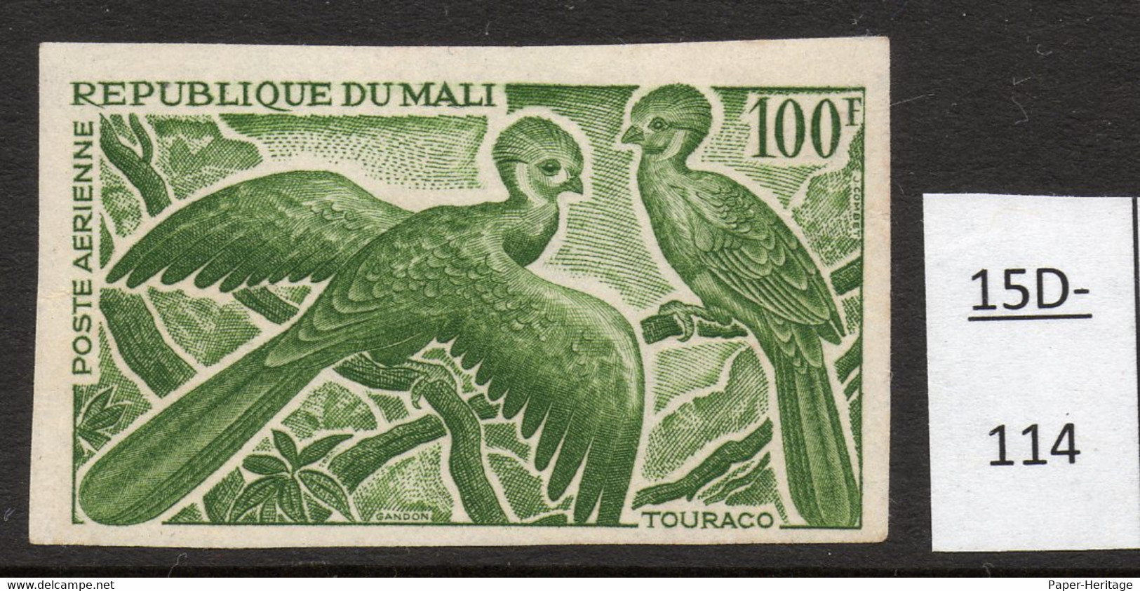 Mali 1965 100fr Turaco Oiseau Epreuve De Couleur, Bird Colour Trial / Proof In Green. Mint - Cuculi, Turaco