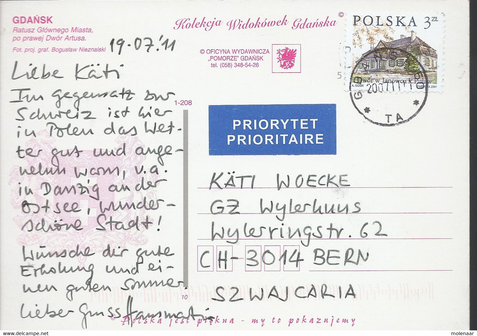 Polen Postkaart Uit 2011 Met 1 Zegel (3774) - Storia Postale