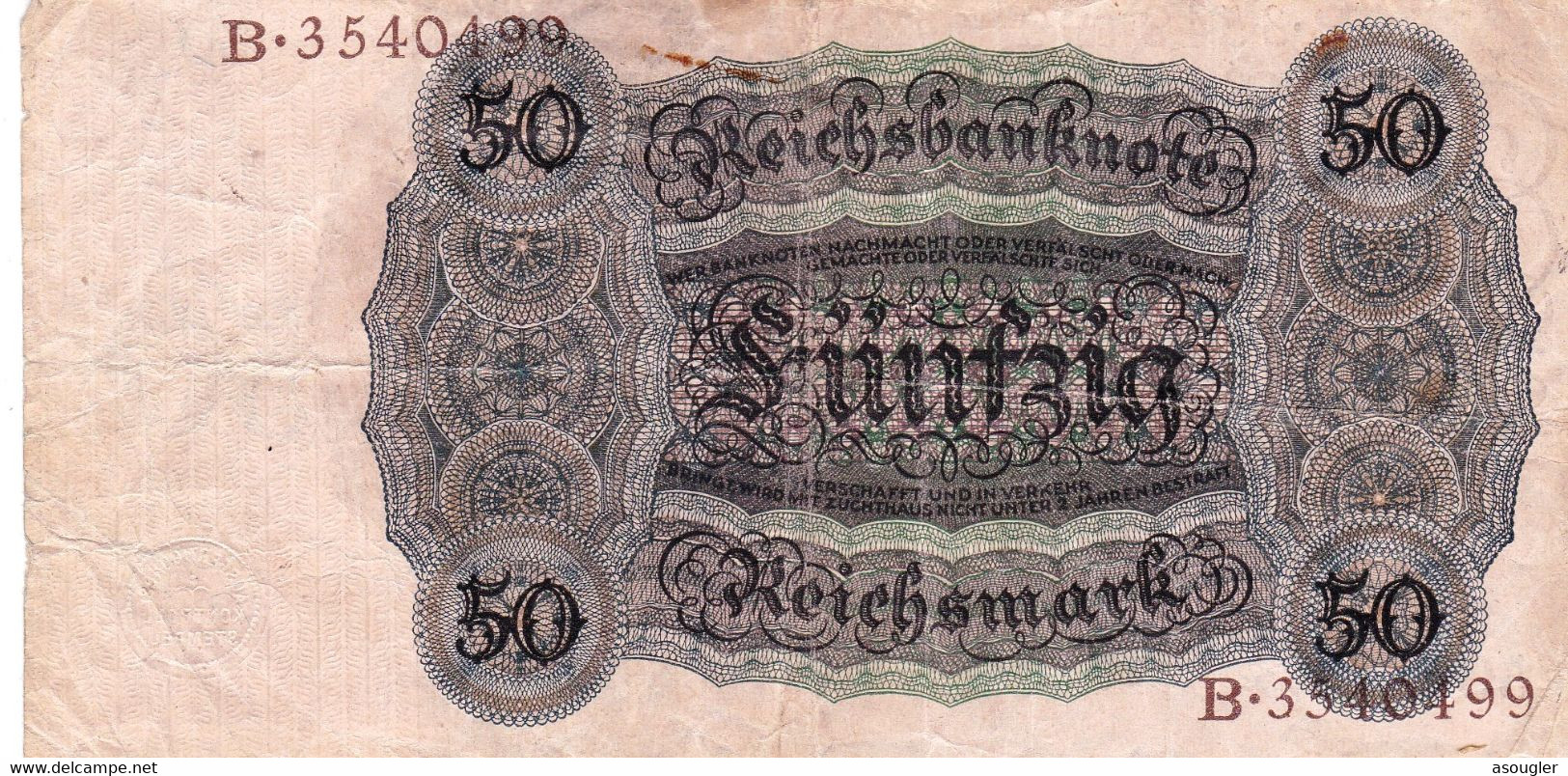 GERMANY 50 Reichsmark 1924 F-VF P-177 "free Shipping Via Registered Air Mail) - 50 Mark