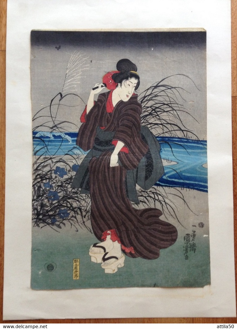 Kuniyoshi Utagawa (1797-1861) (3) Japanese Old Original Colored Xylograph - Measures Cm.25x36. - Oriental Art