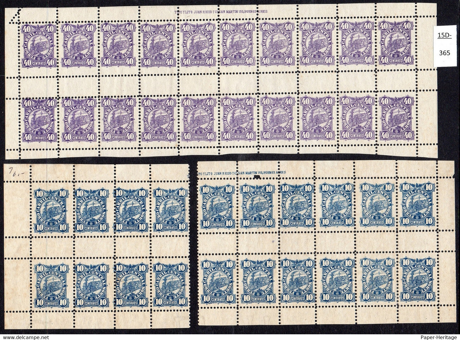 Argentina 1887 FFCC Central Norte Railway / Railroad Telegraph / Telegrafos Set/2 Blocks/20 MNH  – See Text - Telégrafo