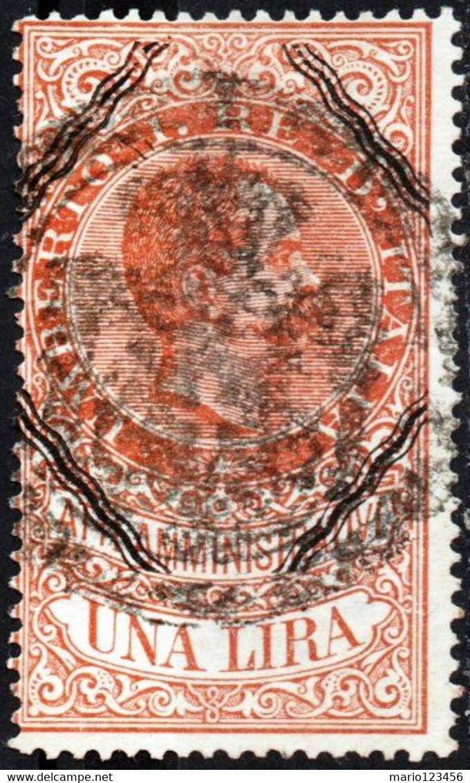 ITALIA, ITALY, MARCA PER CONCESSIONI GOVERNATIVE, 1885, 1 L., FRANCOBOLLO USATO Unificato IT AA16, Forbin IT AA16 - Portomarken