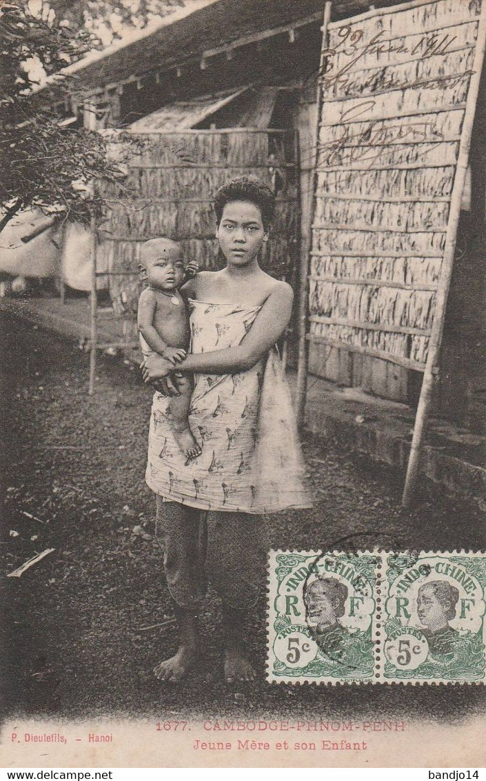 Cambodge Phnom-Penh - Jeune Mère Et Son Enfant  - Scan Recto-verso - Cambodge