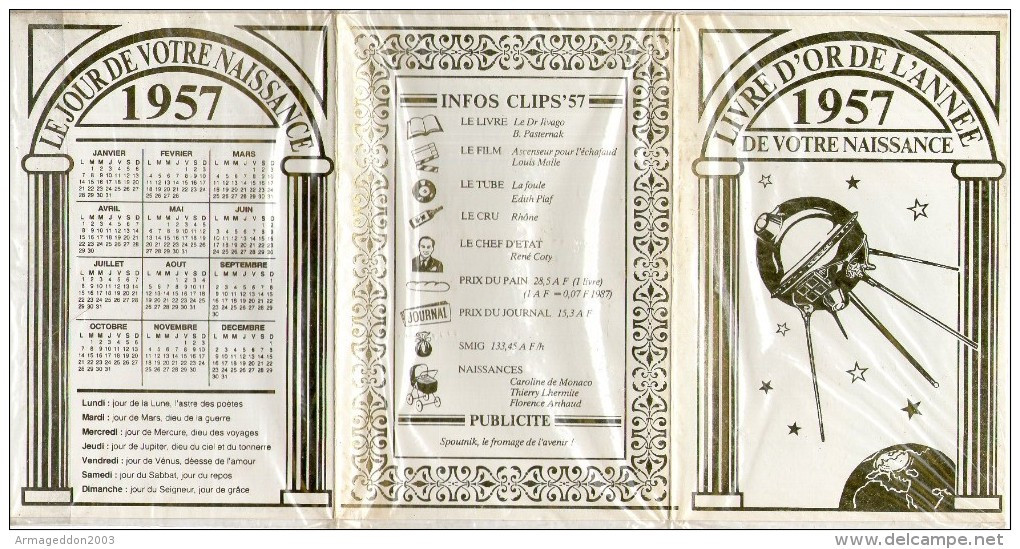 E20  / NEUVE EMBALLE CALENDRIER CONQUETE DE LESPACE   LIVRE D'OR DE VOTRE NAISSANCE 1957 / 3 SCANS - Petit Format : 1961-70