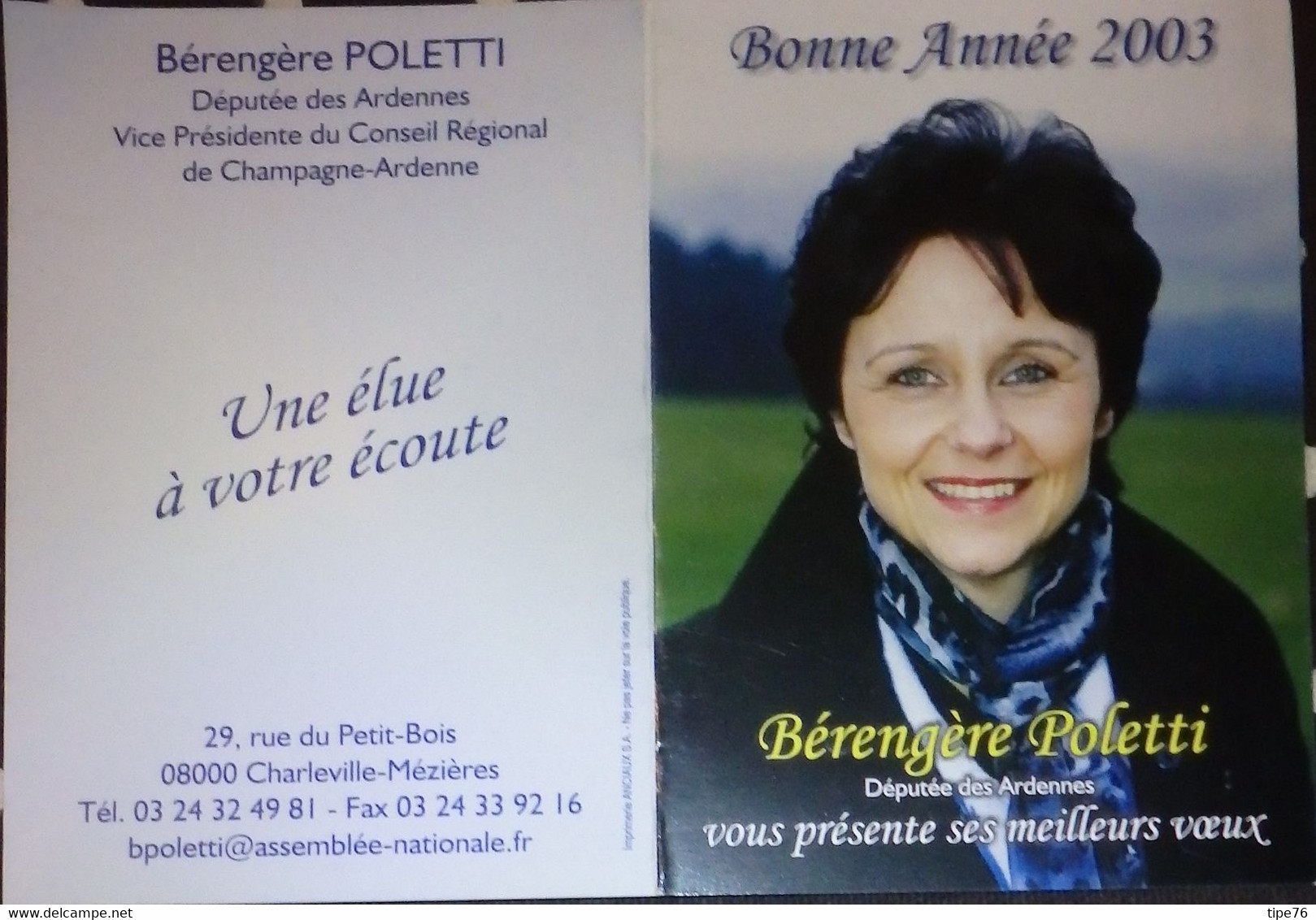 Petit Calendrier De Poche 2003 Députée Des Ardennes Charleville Mézières Bérengère Poletti - Petit Format : 2001-...