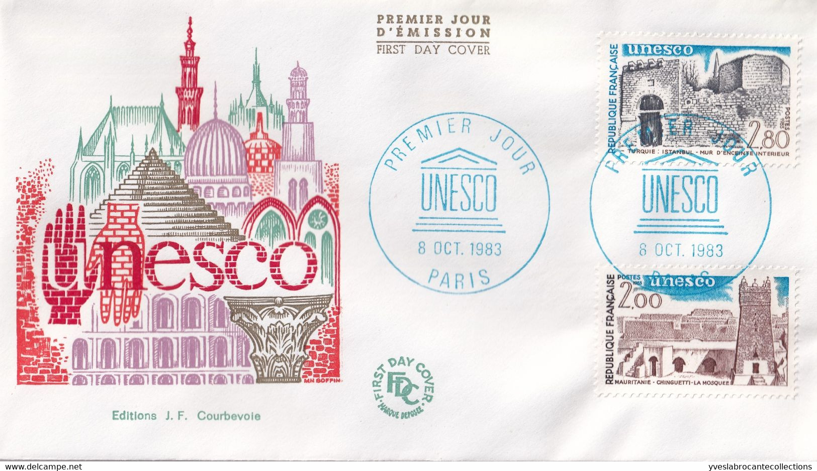 Enveloppe FDC - Unesco 2.80 Et 2.00- 1er Jour 8 Oct. 1983  - Paris  - Ed. J.F. - 1980-1989