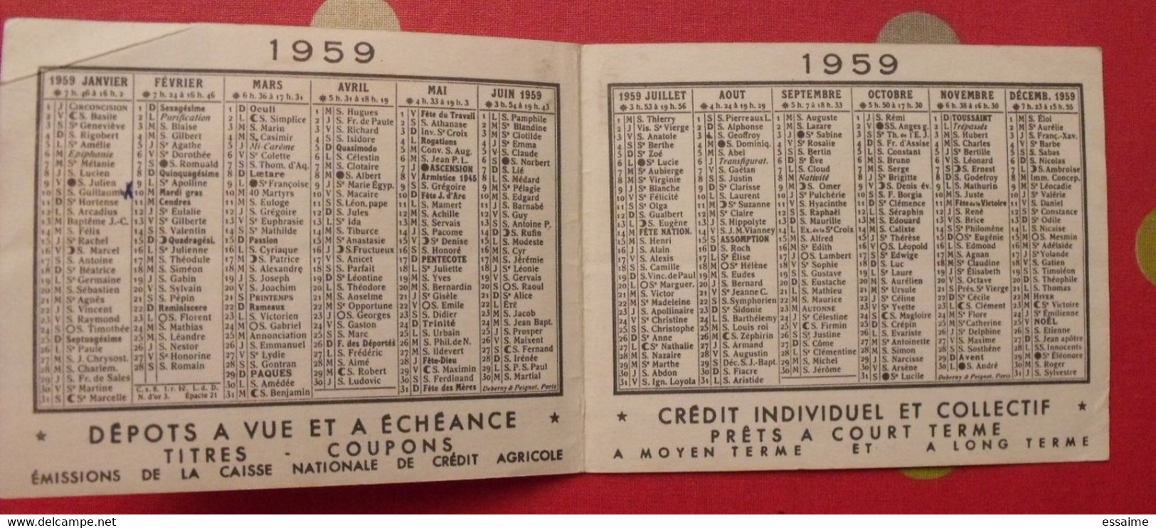 Petit Calendrier 1959. Crédit Agricole Mutuel - Grand Format : 1941-60