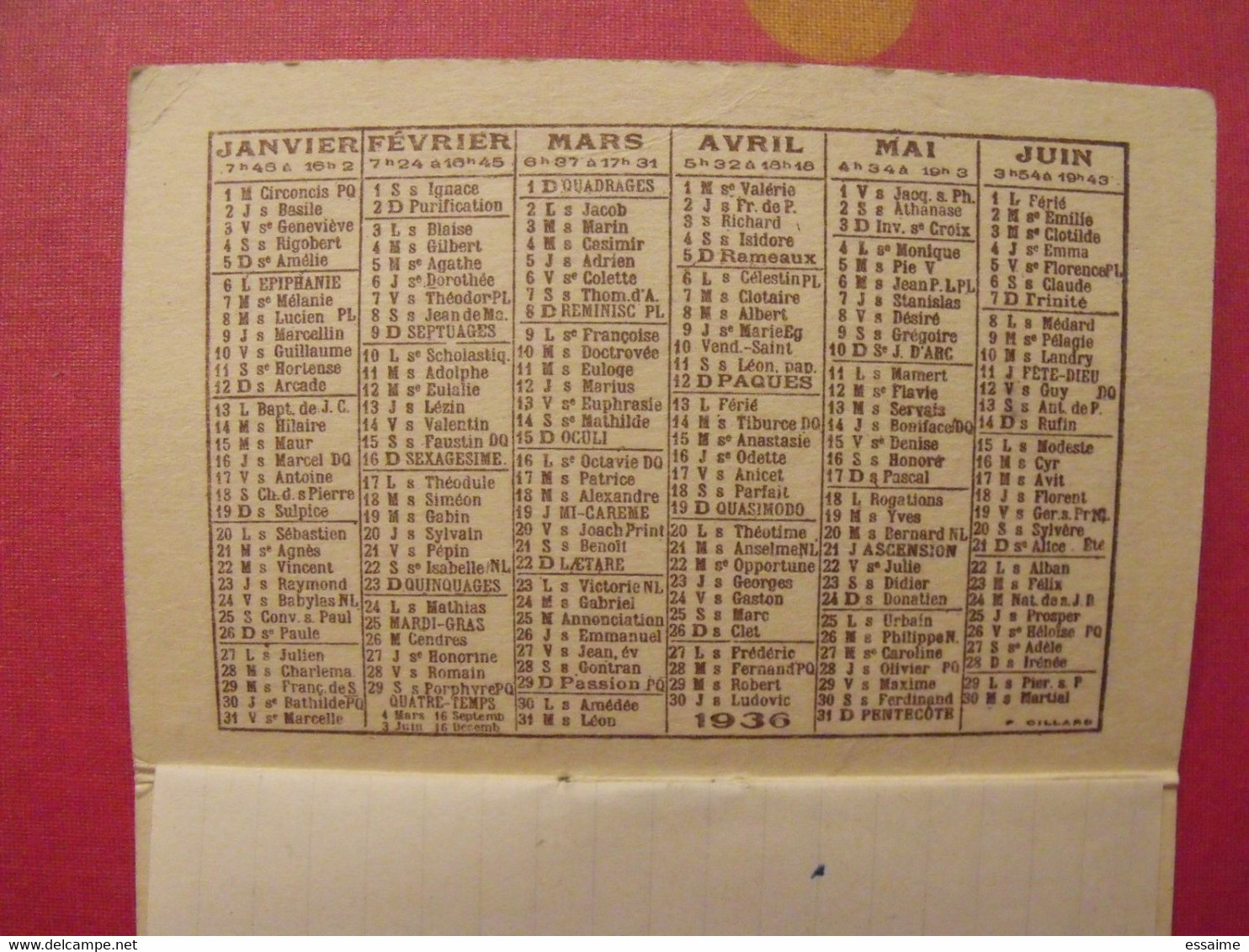 Petit Calendrier 1936. Articles De Bureaux "au Papier D'Angoulême". Bordeaux - Formato Grande : 1921-40