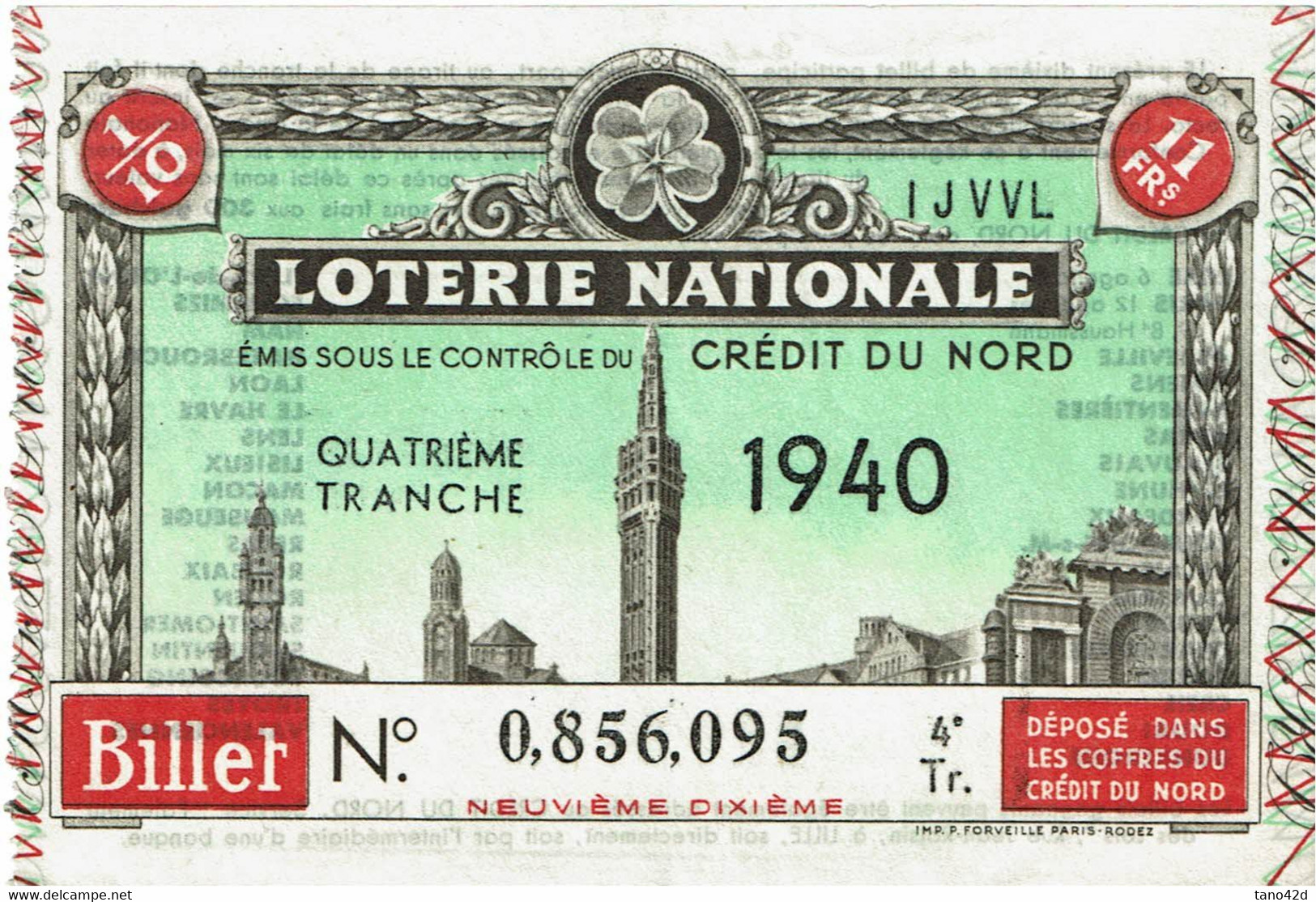 REF CTN75 - BILLET DE LA LOTERIE NATIONALE 1940 - Billets De Loterie