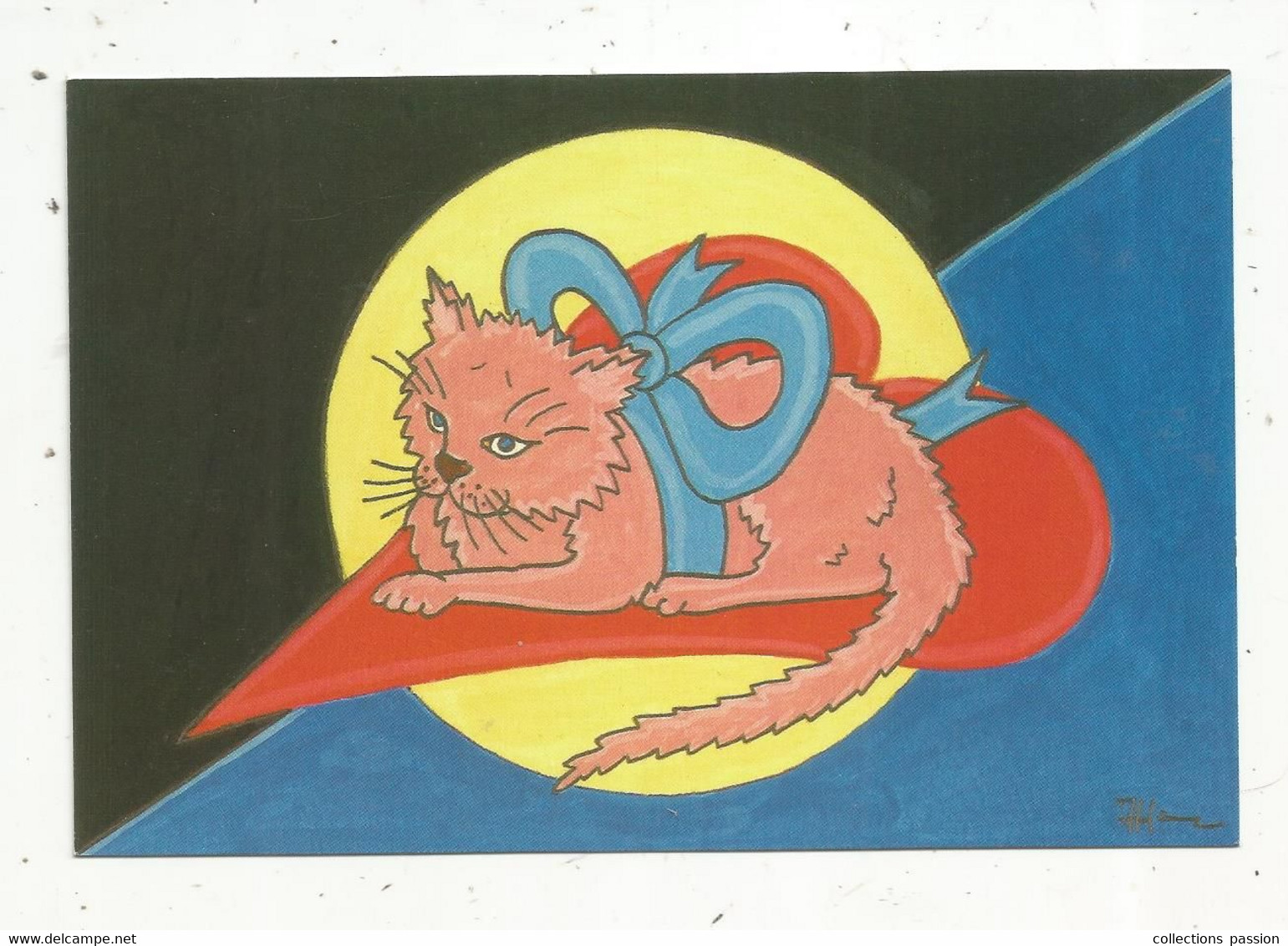 Cp ,illustrateur Signée HAMM , Amour Félin N° 5 ,chatte D'amour Aux Yeux D'amande ,dédicacée , N° 88/650 Ex. - Hamm