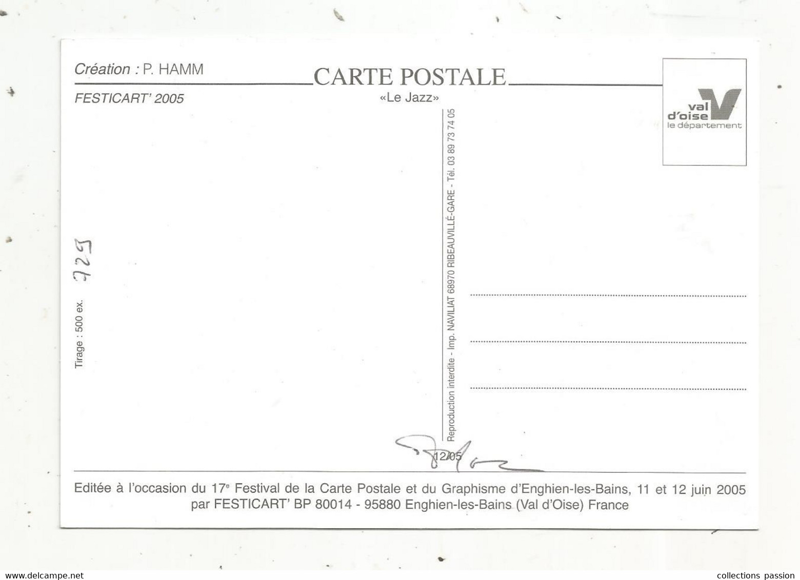 Cp, Illustrateur , Signée Et Dédicacée HAMM , FESTICART' 2005   ,vierge - Hamm