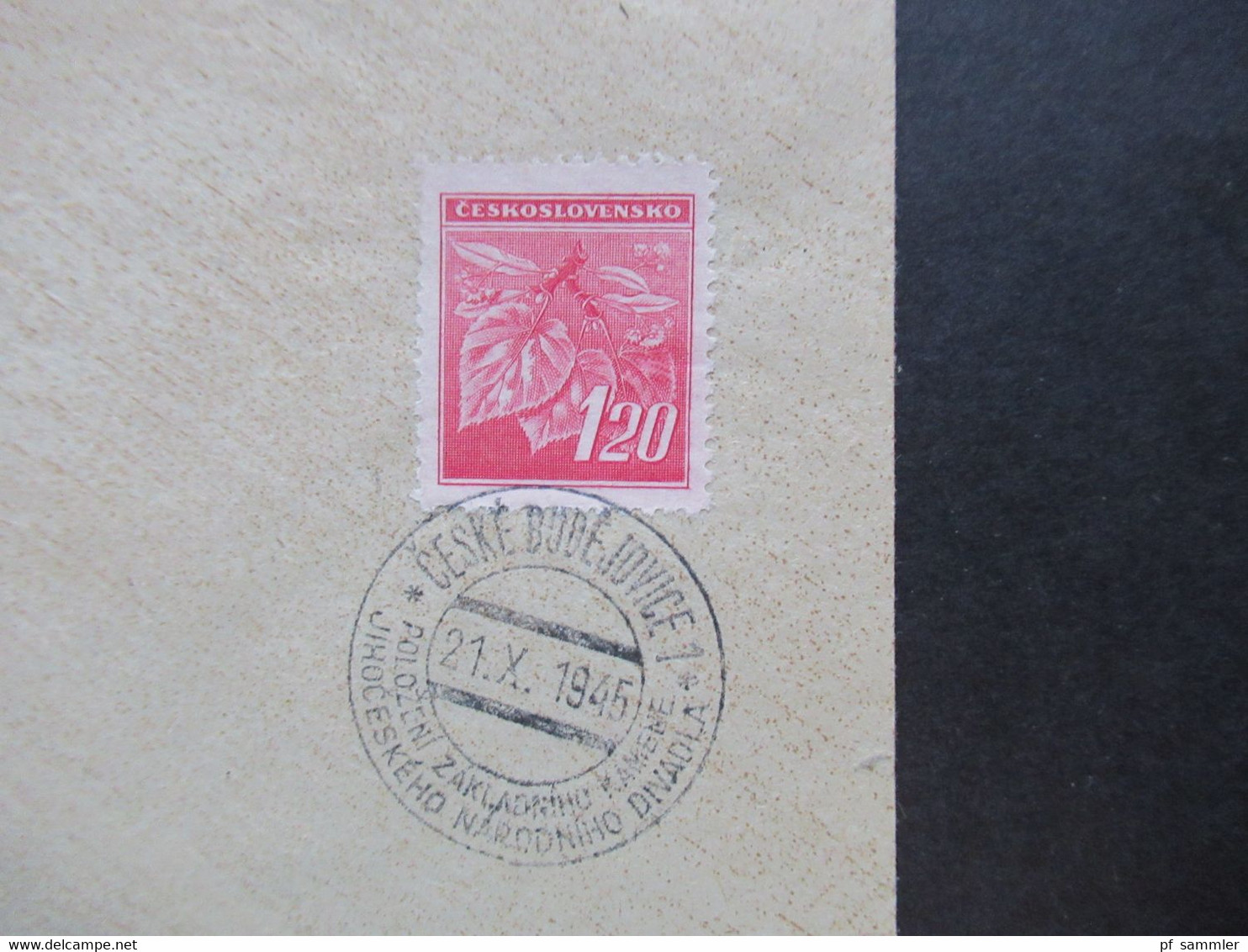 CSSR 21.10.1945 Nr.430 Mit Sonderstempel Ceske Budejovice 1 Kurz Nach Dem Ende Des 2.WK Ausgabe Lindenzweig - Brieven En Documenten