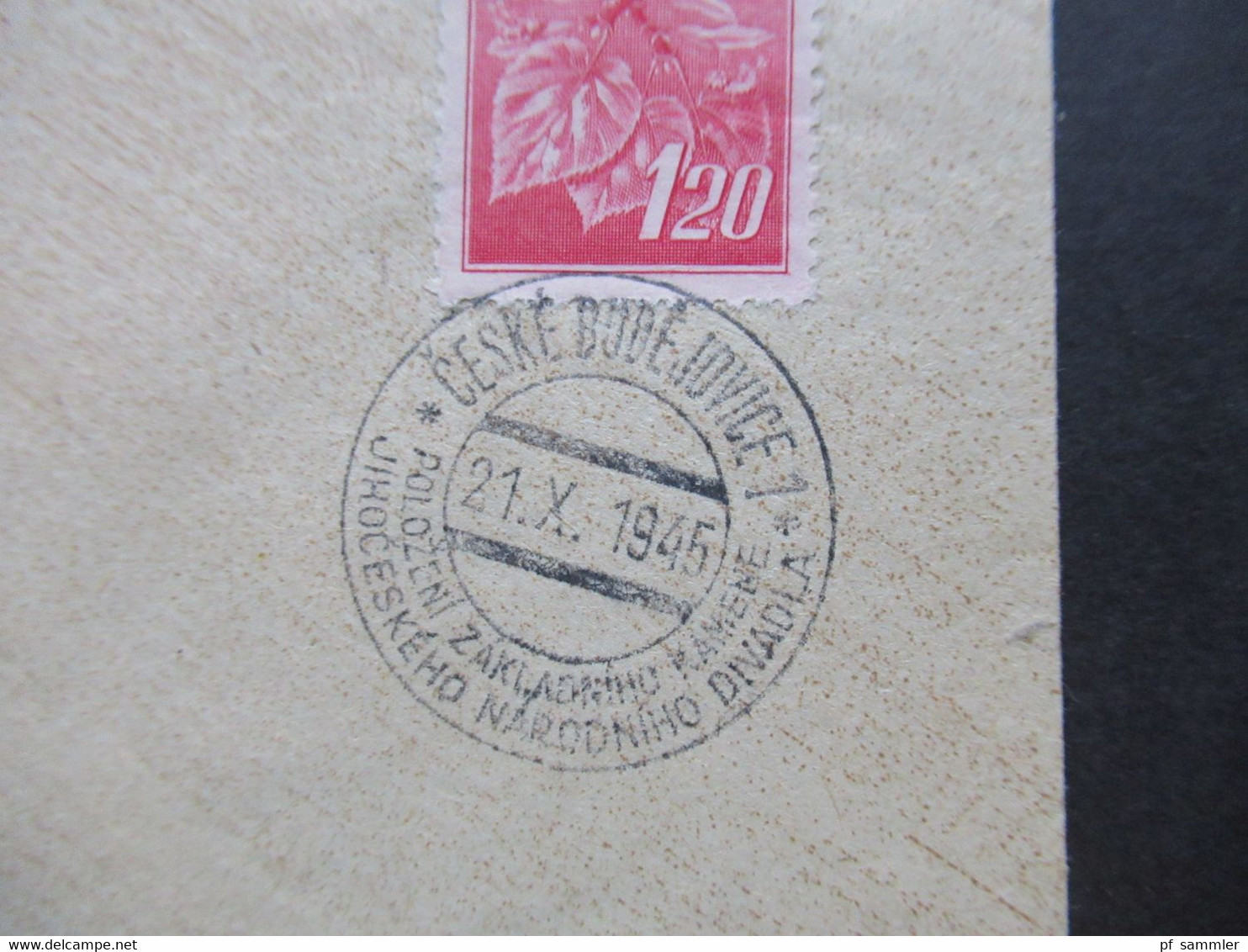 CSSR 21.10.1945 Nr.430 Mit Sonderstempel Ceske Budejovice 1 Kurz Nach Dem Ende Des 2.WK Ausgabe Lindenzweig - Storia Postale