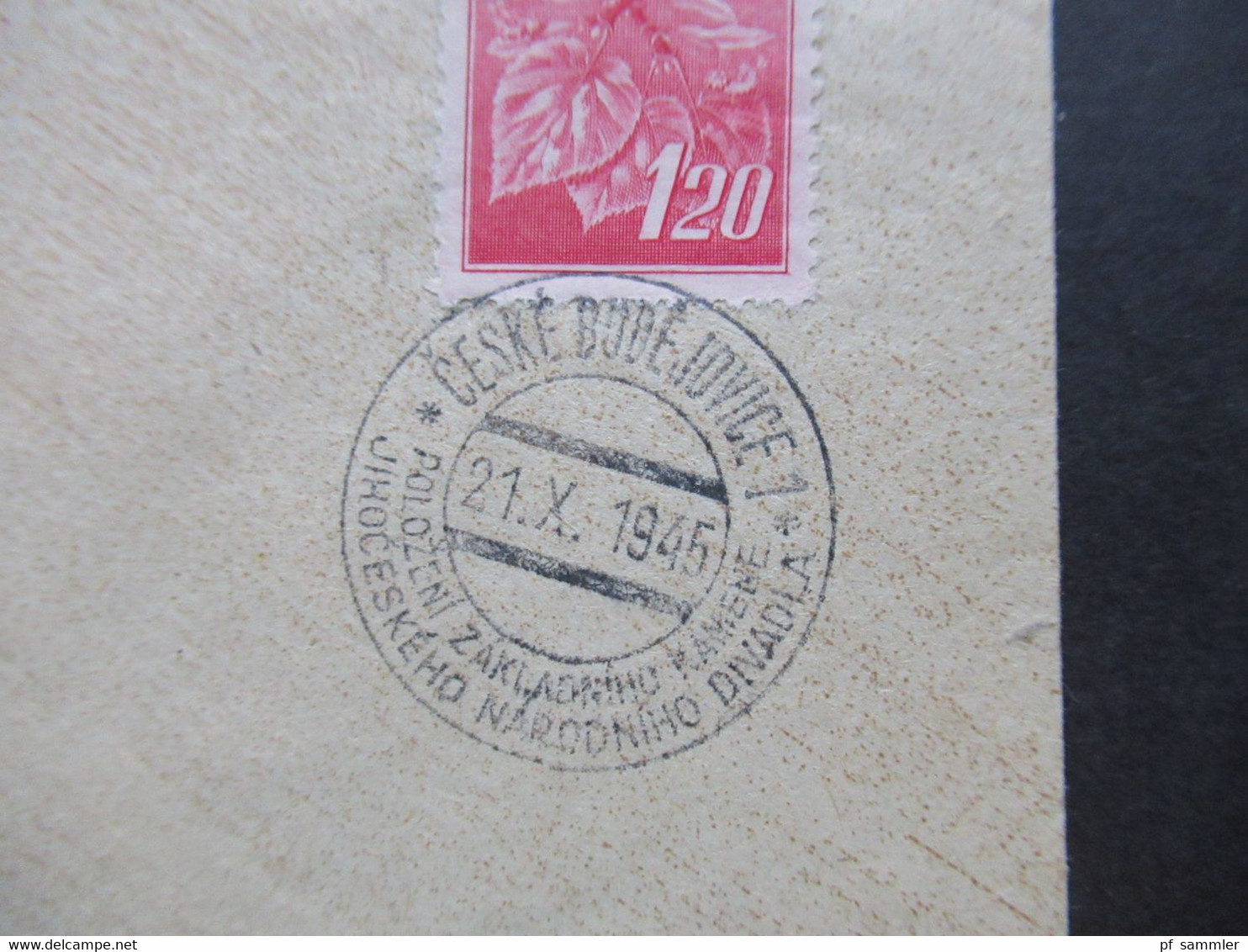 CSSR 21.10.1945 Nr.430 Mit Sonderstempel Ceske Budejovice 1 Kurz Nach Dem Ende Des 2.WK Ausgabe Lindenzweig - Lettres & Documents