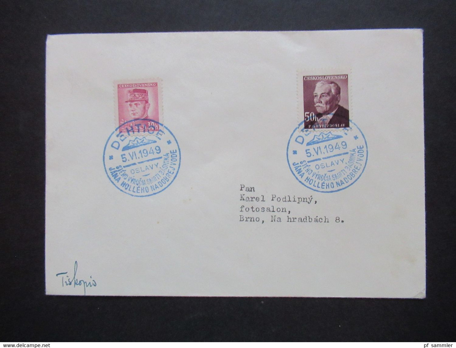 CSSR 1949 Sonderbeleg Blauer Sonderstempel Dehtice 5.6.1949 Oslavy - Covers & Documents