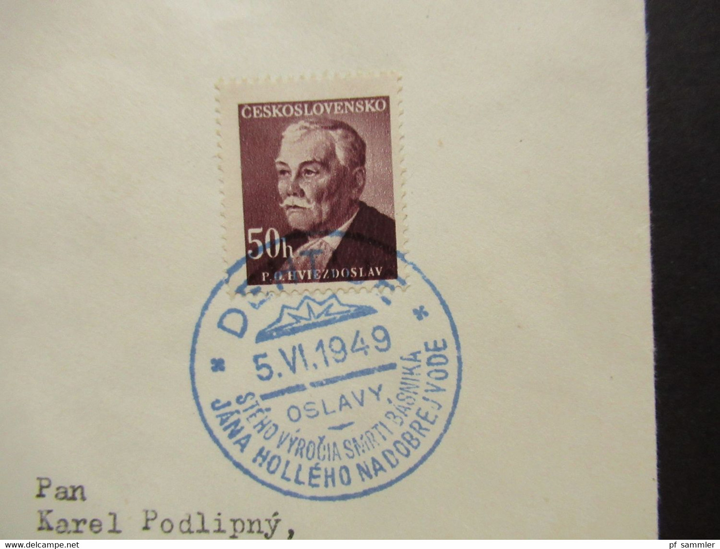 CSSR 1949 Sonderbeleg Blauer Sonderstempel Dehtice 5.6.1949 Oslavy - Lettres & Documents