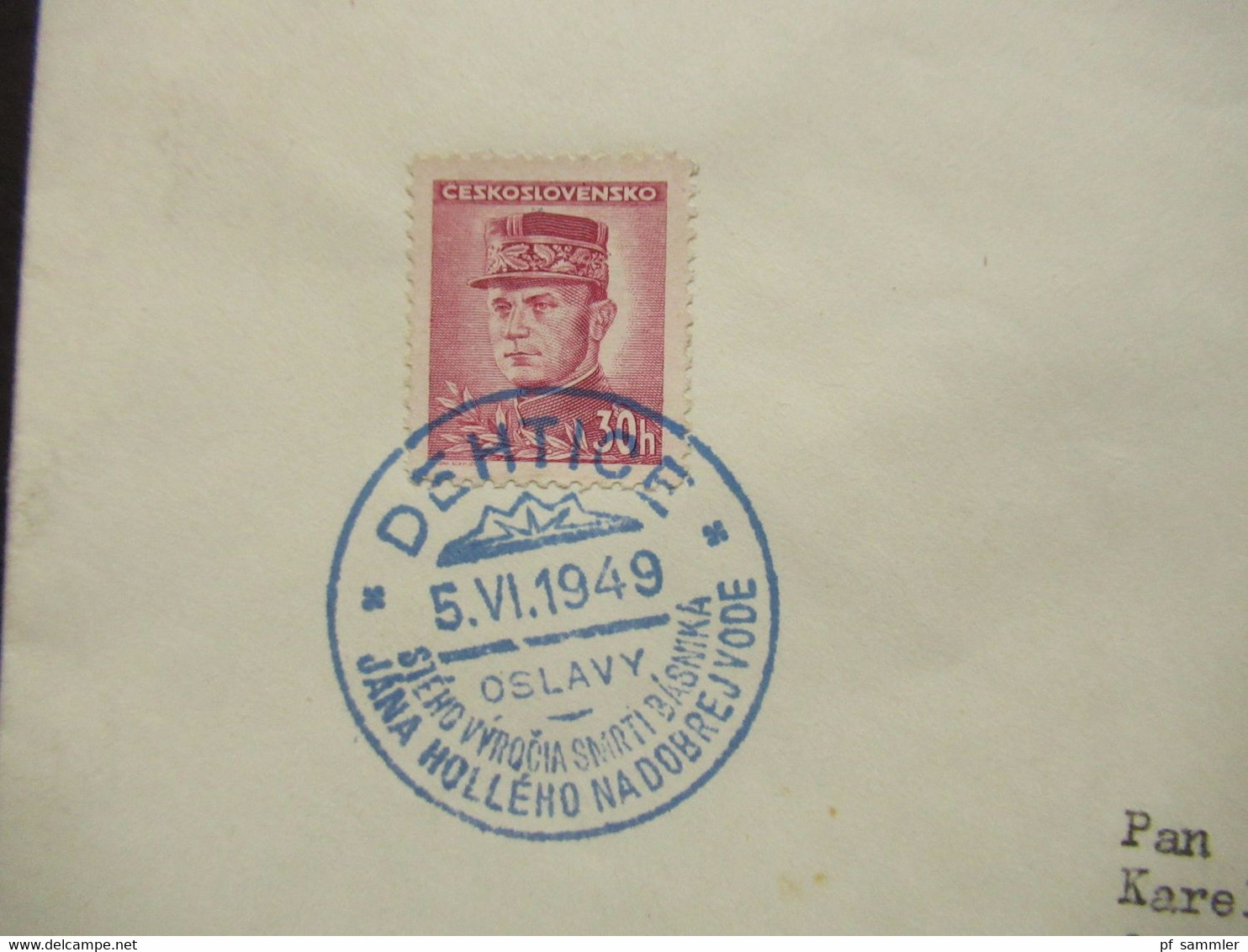 CSSR 1949 Sonderbeleg Blauer Sonderstempel Dehtice 5.6.1949 Oslavy - Cartas & Documentos
