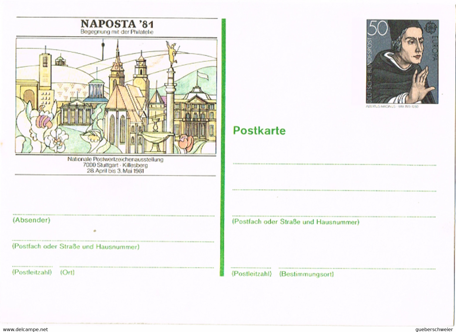 L-ALL-222 - ALLEMAGNE Entier Postal NAPOSTA 81 Stuttgart Albertus Magnus EUROPA - Cartes Postales Privées - Neuves