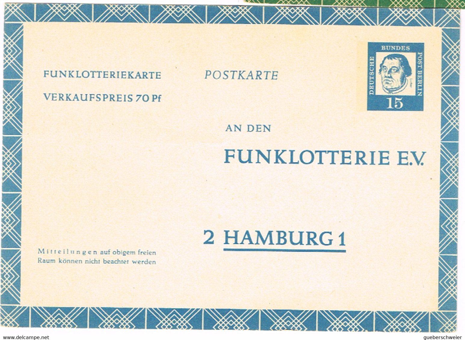 L-ALL-223 - ALLEMAGNE BERLIN Entier Postal Funklotteriekarte Carte Lotterie Nationale Luther - Private Postcards - Mint