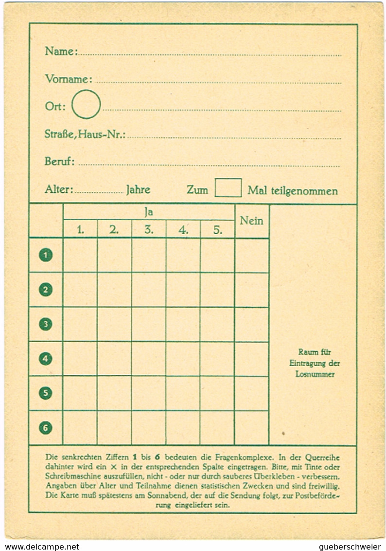 L-ALL-224 - ALLEMAGNE Entier Postal Funklotteriekarte Carte Lotterie Nationale Cor Postal Obl. Ill. De Luisenburg 1962 - Privatpostkarten - Gebraucht